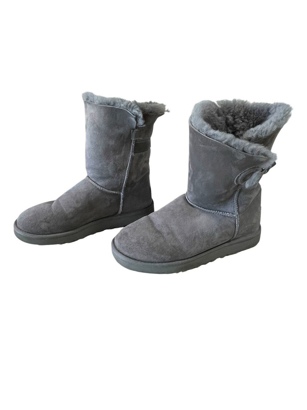 UGG W Nash Suede Shearling Lined Buckle Mid-Calf Boots Gray Women’s 9 -Comfort